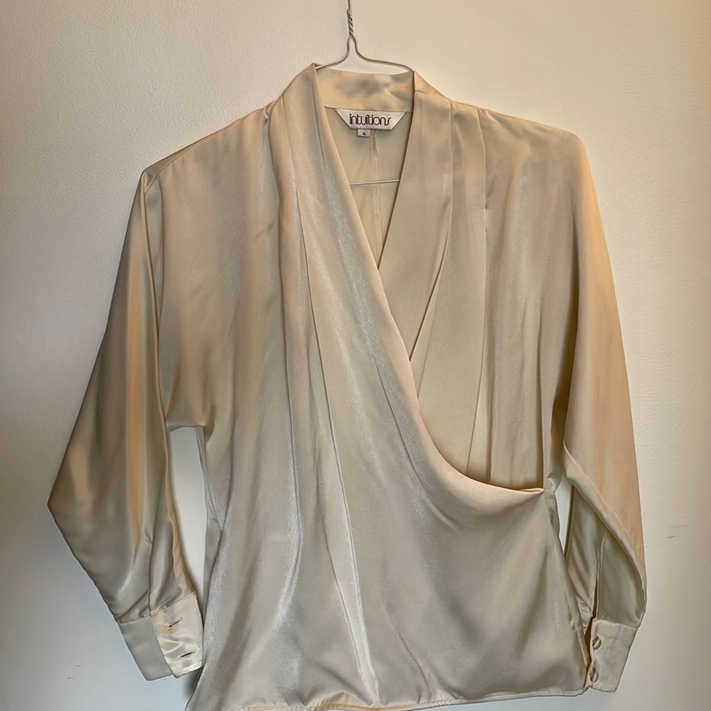 Long sleeve creamy white cross front blouse